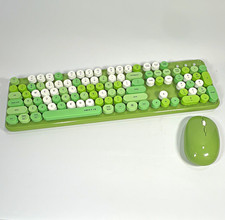 UBOTIE Wireless Keyboard & Mouse Combo Retro Round Green/White QWERTY w/ Numpad picture