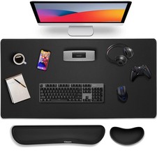 Gimars 4 in 1 Mouse 4-pcs set (keyboard&mouse rest+mousepad+coaster), Black picture