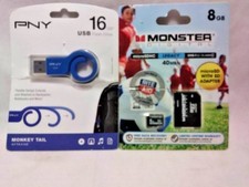 2 PACK PNY 16GB USB FLASH DRIVE & MONSTER DIGITAL 8GB MICRO SD  NEW picture
