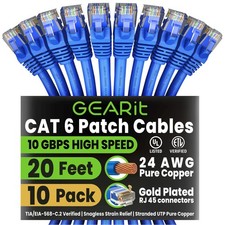 GEARit Cat6 Patch Cables Cat 6 Ethernet Cable 20 ft 10-Pack Blue picture