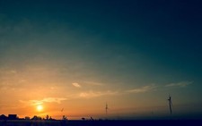 Landscape wind farm mist sunrise morning orange sky Custom Gaming Mat Desk picture