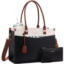 Laptop Bag for Women, 2-in-1 Tote Purse with Clutch & Cup Holder, Waterproof ... picture