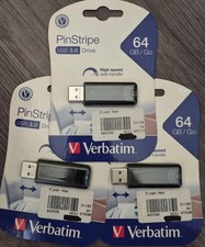 Verbatim PinStripe 64GB USB 3.0 Drive Lot of 3 - NEW -  -Located in USA picture