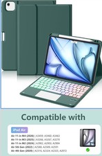 iPad Air 11in Keyboard Folio Case Green Synthetic Leather Stand Pencil Holder picture