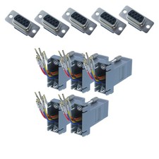 5pcs DB9 9 Pin RS232 Serial Port Female to RJ45 Female Network Adapter 8P8C picture