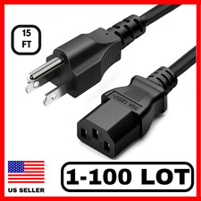 LOT AC 3 Prong Power Cord 15FT 10A 125V Premium Cable Electric Device NEMA 5-15P picture