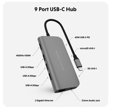 Hyper Drive Adapter 9-in-1 Hub HD30F-Gray USB-C Multiport Adapter picture