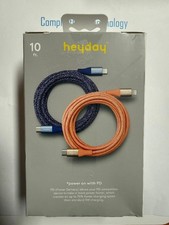 Heyday 10ft USB-C Lightning Braided Cable 2pk Peach Navy - New Sealed picture