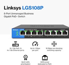 8 Port PoE Unmanaged Switch Linksys LGS108P Gigabit 50 Watt UK Plug picture