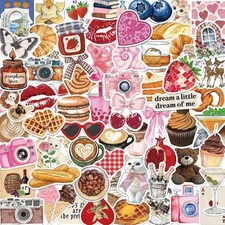 100 PCS Vintage Aesthetic Stickers Cute Coquette Food Cake Red picture