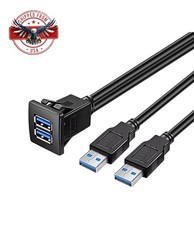 Dual Port Square USB 3.0 Panel Flush Dash Mount Extension Cable Buckle Car 1m picture