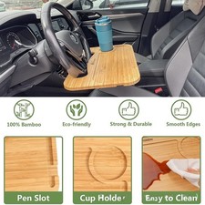 Sturdy Bamboo Steering Wheel Desk Car Tray Laptop Food 2in1 picture