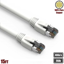 15FT Cat8 RJ45 Network LAN Ethernet Cable S/FTP Copper Wire 2GHz 40Gbps White picture