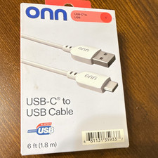 onn. USB-C to USB-A Cable, Charging & Data Transfer, 6 ft (1.8 m) White picture