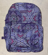 Vera Bradley Lilac Tapestry Laptop Backpack Zip Pockets Adjust Straps Handle picture