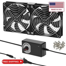QWORK 2 x 120mm 240mm Computer Fan with 110V-240V AC Plug, Speed Controller 3V t picture
