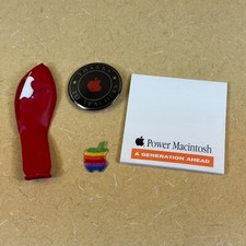 Set of cool items PIN BALLOON STICKY NOTES LOGO Apple Rare II Macintosh era picture