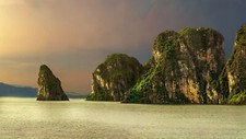 Landscape nature island cliff limestone rocks sunset sea Custom Gaming Mat Desk picture