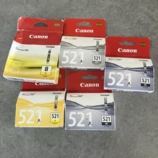5 X Genuine Canon CLI-521BK, CLI-521GY, CLI-521Y, Black, Yellow and Grey picture