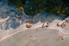 Landscape nature aerial view trees sea beach stones sand Custom Gaming Mat Desk picture