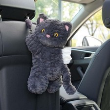 Black Cute Cat Car Tissue Holder Plush Kitten Paper Box Backseat Organizer picture