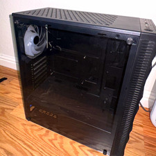MOROVOL ATX Mid Tower PC Case Black Tempered Glass Mesh USB/Audio 2x3.5