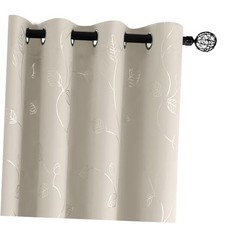  White Black Out Curtains 84 Inch Long 2 Panels, 52Wx84L Silver Leaf /Natural picture