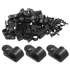 50 Pack 1/2 Inch R-Type Cable Clips Cable Clamp Black Mounting Clip picture