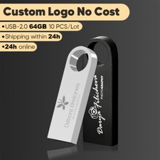 Bulk 10x64GB USB 2.0 Flash Drive Free Custom Logo Metal Body Compact & Portable picture