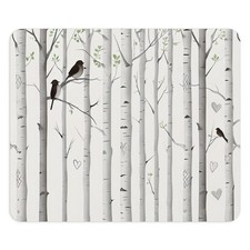 Birch Tree Birds Mouse Pad | Woodland birch forest with carved hearts picture
