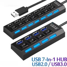 USB Hub 7 Port On/Off Switch High Speed Splitter AC Adapter Cable PC Laptop Lot picture