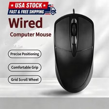 1PCS Black Wired Computer Mouse USB Corded for Home Office Noiseless Desktop PCs picture