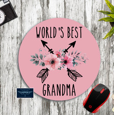 WORLDS BEST GRANDMA ARROW FLOWERS PINK ROUND MOUSE PAD DESK MAT HOME OFFICE GIFT picture