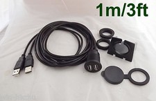 Car Dashboard Flush Mount Dual USB 2.0 A Male To 2x Female Extension Cable 3ft picture