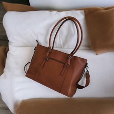 MOSISO Leather Laptop Tote Bag for Women (Up to 15.6 inch) Brown picture