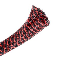 CrocSee 25ft 1/2in Braided Cable Sleeve - Self-Wrapping Split Loom Black/Red picture