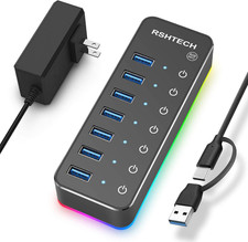 RGB USB Hub, USB C/USB 3.0 to 7-Port Powered USB Hub, RSH-518R picture
