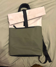 Duchamp London Roll-Top Laptop Backpack Green White Black Adjustable Straps picture