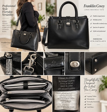 Franklin Covey Large Black Business Tote Laptop/Tablet Bag Crossbody 720345 NWOT picture