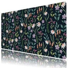 White Floral Mouse Pad Plant Leaf Black Mouse Pad for Keyboard and Desk Mat picture
