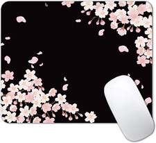 Cute Pink Flowers Mouse Pad, Cherry Blossom Mouse Pad, Serene Blossoms on Black picture