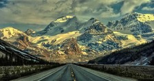 Landscape nature snowy peak road alberta mountains Custom Gaming Mat Desk picture