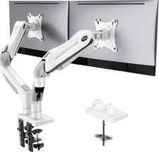 White Dual Monitor Stand for 13in-32in VESA Mount with Clamp/Grommet Adjustable picture
