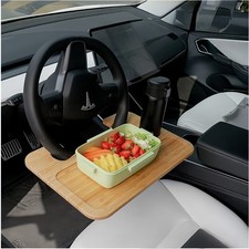 Universal Bamboo Steering Wheel Tray, Double Sided Car Desk for Laptop & Eating picture