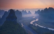 Landscape nature river mist china mountains forest Custom Gaming Mat Desk picture