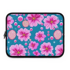 Pink Floral Pattern Laptop Sleeve | Teal Background, Bubble Accents picture