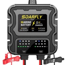 SOARFLY 2 Bank Marine Battery Charger, 10A (5A/Bank) 12V Waterproof On BOAD picture
