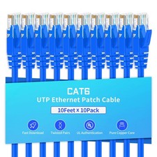 10 PCS 10 Feet Cat6 Ethernet Cable Network RJ45 Internet Patch Unshielded picture