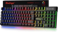 BlueFinger Gaming Keyboard USB Wired Full Size Keyboards, Rainbow Backlit Light picture