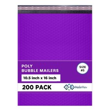 Purple Bubble Mailers 10.5x16 Self Seal Poly Padded Envelopes #5, 200 Pack picture